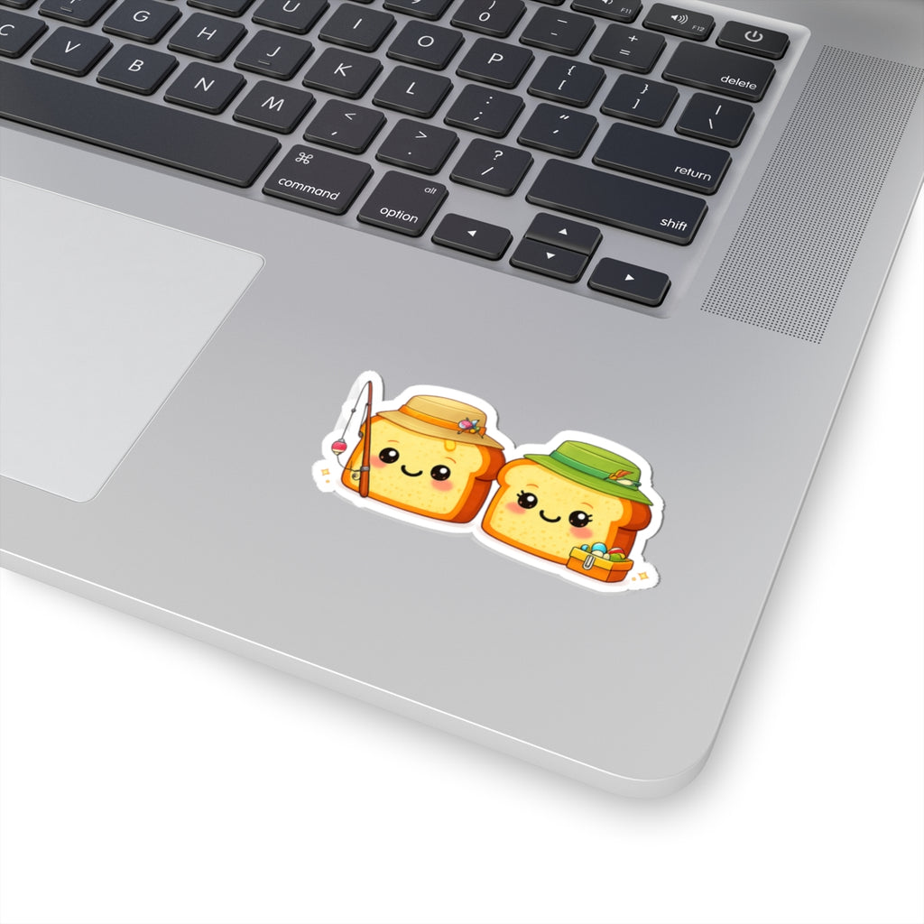 Cute Fishing Toast Kiss-Cut Sticker — Kawaii Bread Characters for Laptops, Water Bottles & Gifts